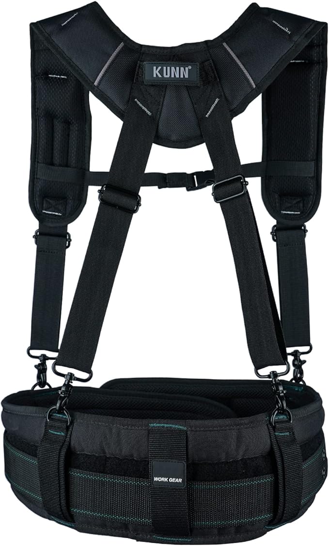 KUNN Tool Belt Suspenders Padded Carpenter Construction Electrician Work Suspender with Attachment Loops for Men,Black