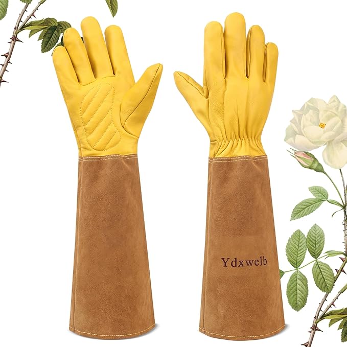 Long Gardening Gloves Women/Men Thorn Proof Rose Pruning Gauntlet Cactus Gloves Goatskin/Cowhide Garden Gloves(1 Pair)
