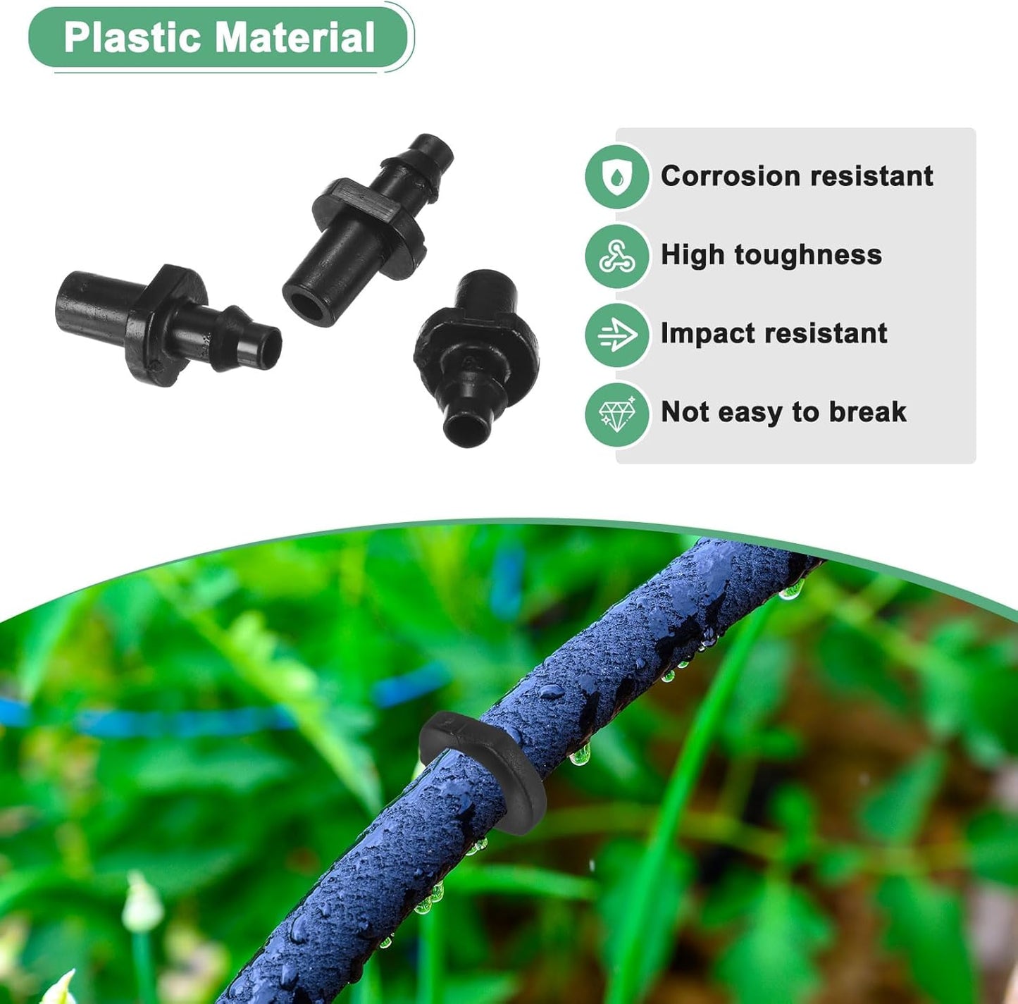 25-Pack Drip Irrigation Barbed Fittings, for 1/4 Inch Tubing Flat Connector Plastic Coupling Irrigation Parts for Garden/Greenhouse/Aquarium/Flower Pot, Drip Pipe Accessories