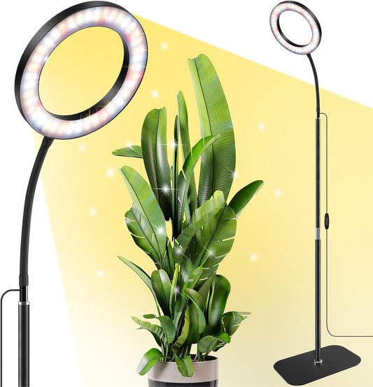 One Head Grow Lights for Indoor Plant Full Spectrum, Plant Lights for Indoor Growing with 3/9/12 Timer, 5 Dimmable Levels, Height Adjustable 16.5''-68", Strong Base for Large Plants