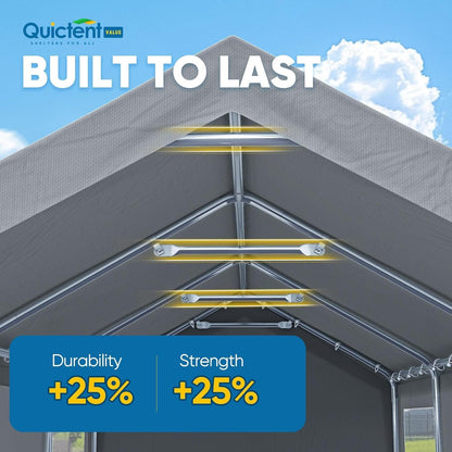 Quictent 10x20 ft Heavy Duty Carport Canopy Galvanized Car Tent Outdoor Garage Boat Shelter with Reinforced Structure with Roll-up Ventilated Windows Sidewall - Gray