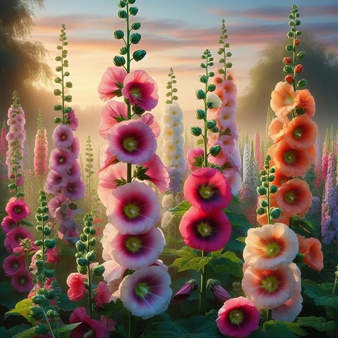 Hollyhock Seeds for Planting, Mixed Colors - 100+ Seeds - Long Blooming Period in All Zones