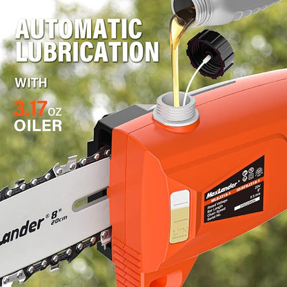 Pole Saw 8-Inch Cordless Pole Saws for Tree Trimming, 15-Feet MAX Reach Electric Pole Saw, 16ft/s Cutting Speed Auto Oiling Multi-Angle Pole Chainsaw with 20V 2.0Ah Battery & Charger