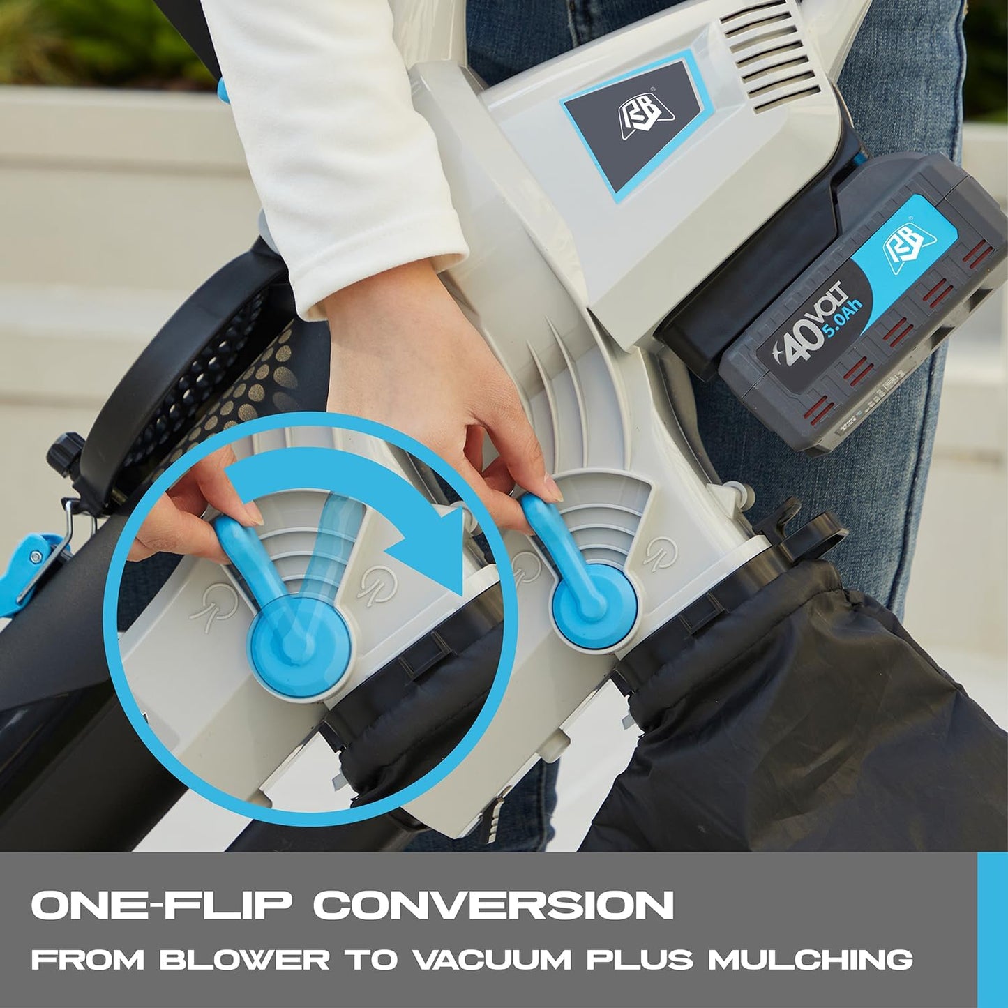 RB 40V Leaf Blower and Vacuum Combo - Powerful Cordless Leaf Vacuum Mulcher with 4.0Ah Battery, 30:1 Mulching, 12L Bag, Adjustable Handle