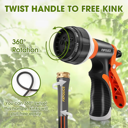 Heavy Duty Garden Hose – 5/8 Inch Flexible, Lightweight Hybrid Hose with 600 PSI Burst Pressure, Swivel Handle, and Durable Copper Male/Female Fittings (Black with hose sprayer, 100FT)