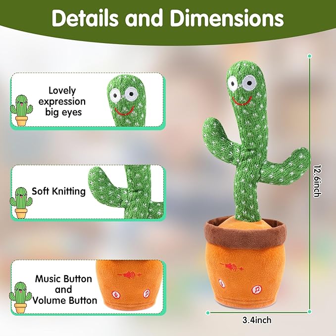 MIAODAM Dancing Talking Cactus Toy for Baby Toddler, Colorful Glowing Repeating What You Say, Singing Talking Toy 120 Pcs Songs for Baby Dancing Cactus Mimicking Toys
