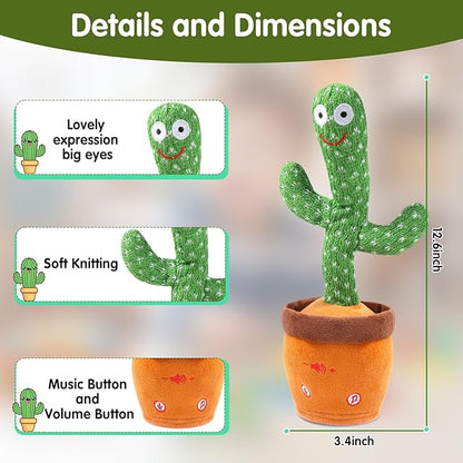 MIAODAM Dancing Talking Cactus Toy for Baby Toddler, Colorful Glowing Repeating What You Say, Singing Talking Toy 120 Pcs Songs for Baby Dancing Cactus Mimicking Toys
