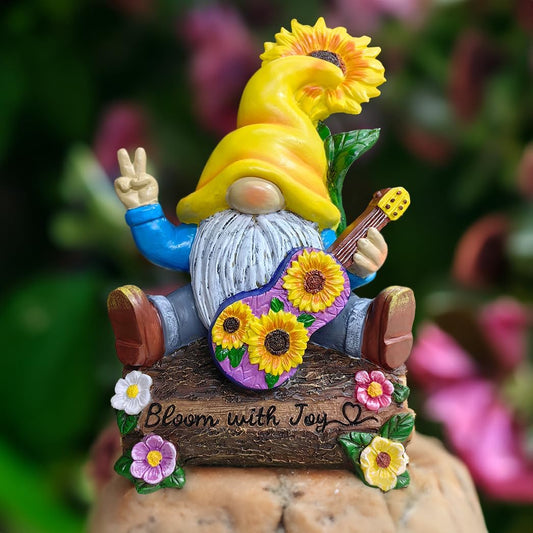 Spring & Summer-Themed Garden Statues – Adorable Outdoor Decor for Lawn, Patio & Porch (Bloom with Joy Sunflower Gnome 10" Garden Statue Figurine with Guitar, Spring and Summer Home Decoration)