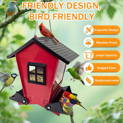 Squirrel Proof Bird Feeders for Outdoors Hanging, 5LB Capacity Metal Wild Birdfeeders Outside Hanging, Cardinal Bird Feeder Squirrel Proof as Various Finch Feeders for Outside(red)