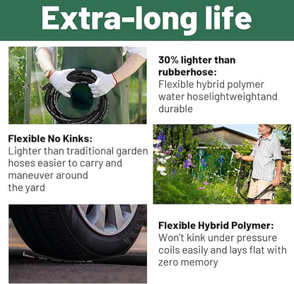 Short Garden Hose 1 ft x 5/8 in Small Water Hose Extend Connector, Lightweight Rubber Hybrid Leader Hose, Leak-Free Connections,Female to Female Fittings, Black