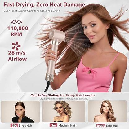 StyleVibe 6-in-1 Air Styler, Hair Dryer & Blow Dryer Brush with Auto Wrap Curl L/R, Fast Drying, Smooth Blowouts, Root-Lift Volume, No Heat Damage Frizz-Free Thermal Brush with Travel Bag