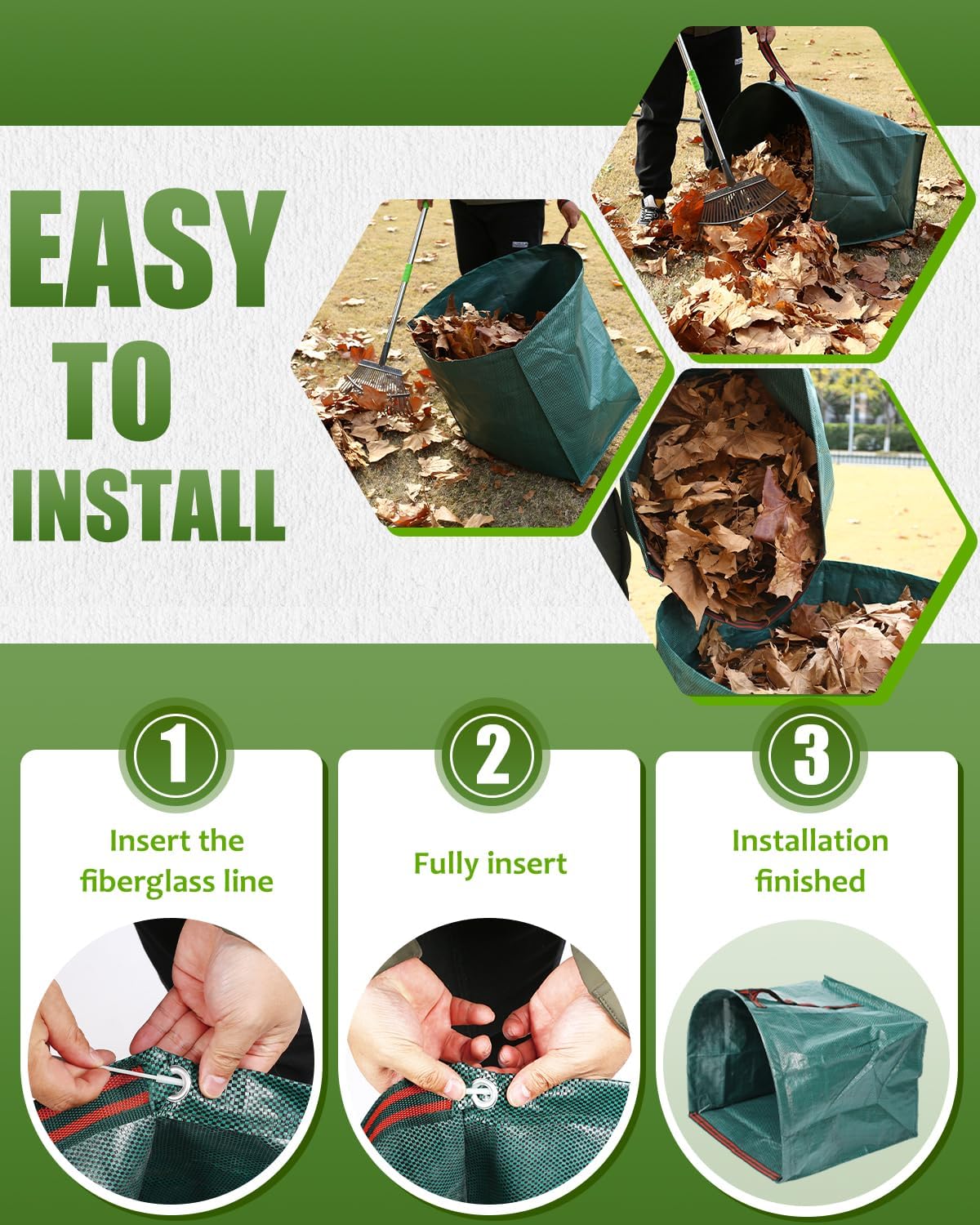 Joyhalo Reusable Yard Waste Bags, 2 Pack 50 Gallon Dustpan-Type Garden Bag for Collecting Leaves Garss Clippings, Heavy Duty lawn and leaf bags, Garden Waste Container for Clean Up Outdoor Debris