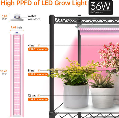 Bstrip Plant Shelf with Grow Lights, 5 Tier Large Tall Plant Stand with 3FT T5 144w Grow Light for Indoor Plants, 3 Mode Full Spectrum LED Plant Light with wheel and Timer for Seedling, 47.2x17.8x71IN