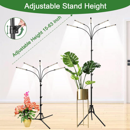 Garpsen Grow Lights for Indoor Plants, 5 Heads Full Spectrum Grow Light with Adjustable Tripod Stand, 100PCS LEDs Plant Light for Indoor Plants with 6/12/16H Timer and 3 Light Modes