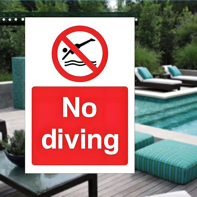 No Diving Allowed Tinplate Pool Sign - Splash-Proof Outdoor Metal Decor for Backyard Safety & Pool Rules