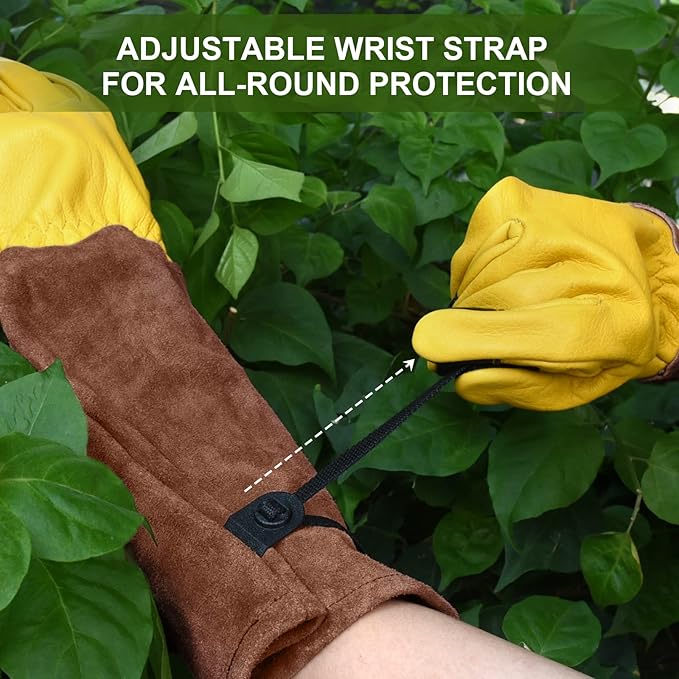 Long Gardening Gloves for Women Thorn Proof,Rose Pruning Cowhide Leather Garden Gloves for Cactus, Rose and Blackberry
