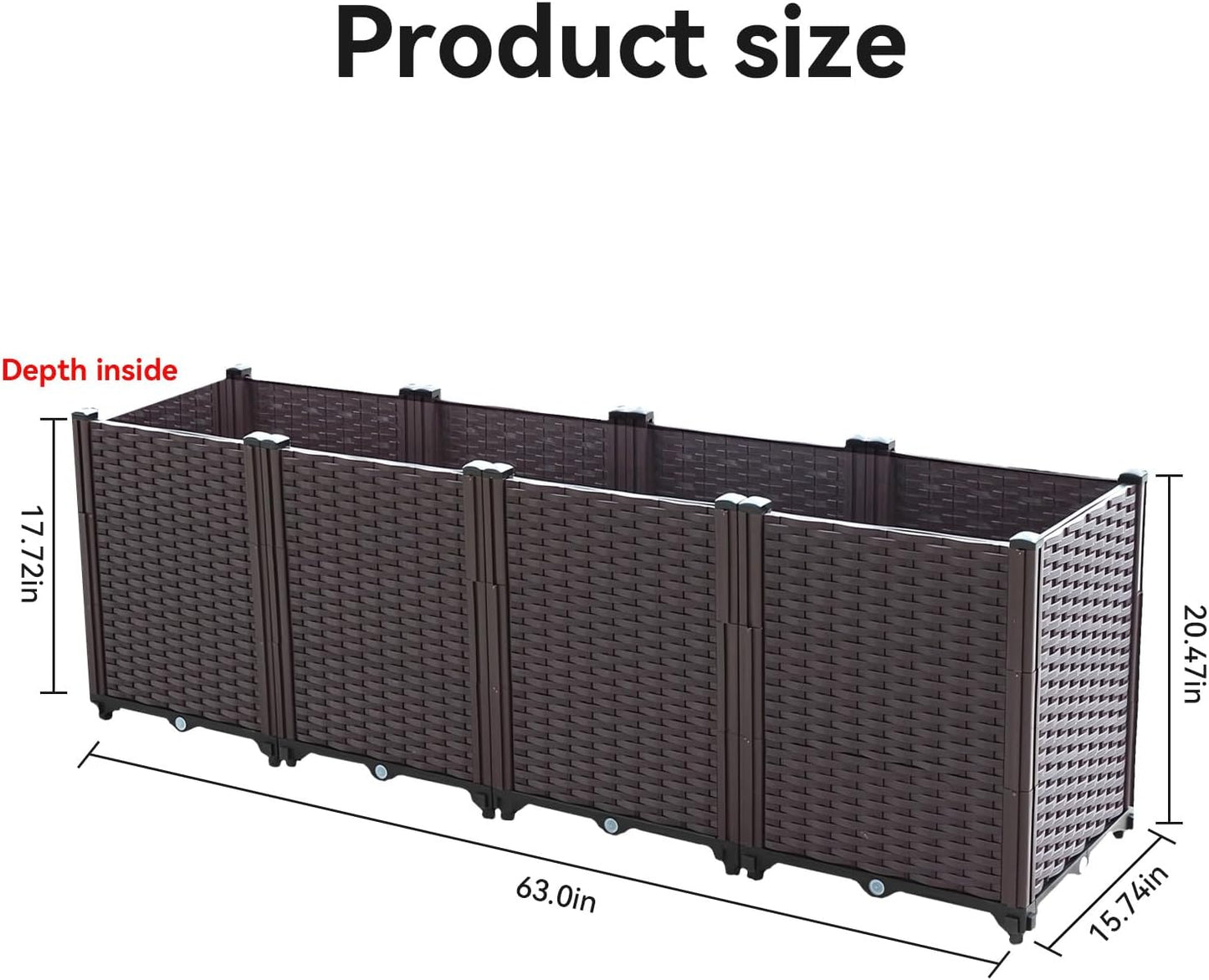 Raised Garden Bed, Planters for Outdoor Plants Raised Beds for Gardening, Plastic Planter Raised Beds for Planting Outdoor Plant Vegetables, Flowers, Fruits and Plants, 63"(L) x 15.7"(W) x 20.4"(H)