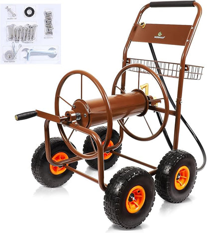 2025 Upgrade Hose Reel Cart, Garden Hose Cart with 4 Wheels, Heavy Duty Freestanding Water Hose Reels for Outside, Hold Up to 300 ft of 5/8'' for Garden Lawn Yard Outdoor