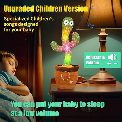 Volume Adjustable Dancing Talking Cactus, Singing Repeating Recording Mimicking Cactus Baby Toys, Interactive Learning Tummy Time Toy for Toddler Boys Girls Funny