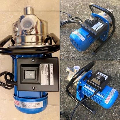 FOTING 1HP Portable Shallow Well Pump, 876GPH Garden Pump Stainless Steel, 125FT Jet Pumps, Water Pressure Booster Pumps, Water Transfer Lawn Draining Sprinkler Garden Irrigation