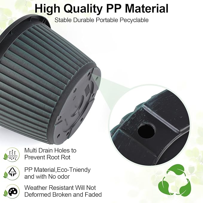 Planter-Pots-for-Plants-Indoor-Outdoor, 4 Pack 10 Inch Plastic Flower Pots with Saucer & Drainage Holes, Modern Garden Planters for Planting Medium Large Plants，Decorative Resin Garden Pots