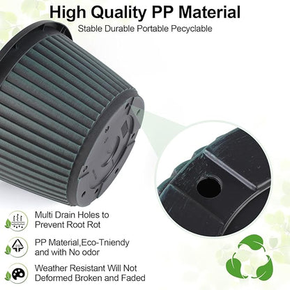 Planter-Pots-for-Plants-Indoor-Outdoor, 4 Pack 10 Inch Plastic Flower Pots with Saucer & Drainage Holes, Modern Garden Planters for Planting Medium Large Plants，Decorative Resin Garden Pots