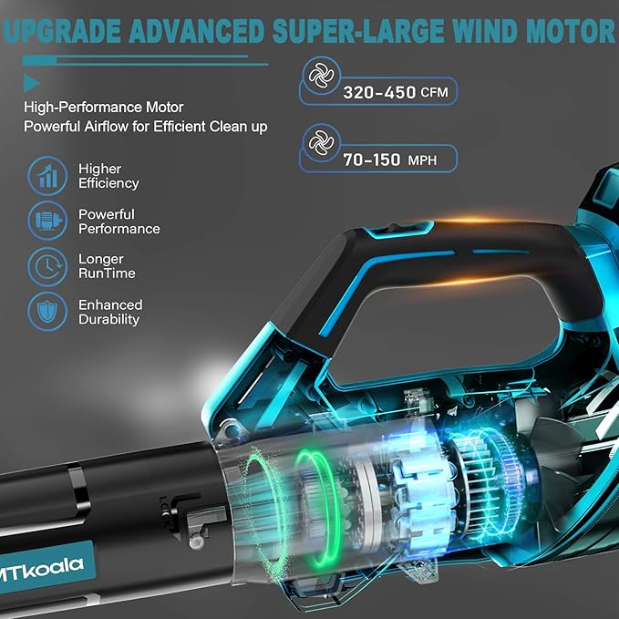 2025 Upgrade Leaf Blower,Leaf Blower Cordless with 2 * 2.6AH Batteries and Fast Charger, 450CFM &150MPH and 2 Speed Mode, Lightweight Electric Leaf Blowers for Lawn,Yard, Leaves, Dust,Snow Care (BLUE)