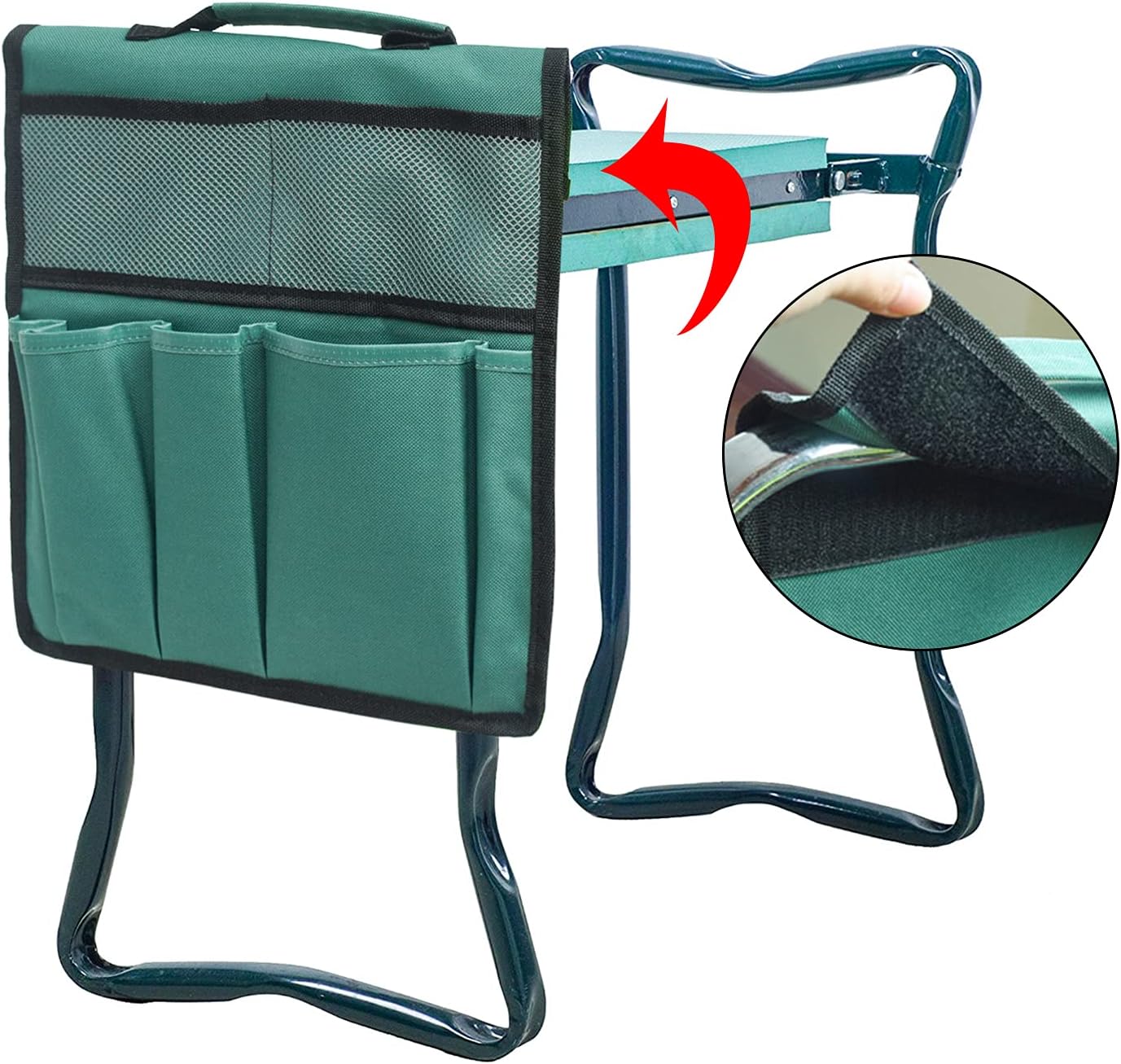 Garden Kneeler Tool Bag Stool Pouch Seat Storage Tote Hanging Organizer with Handle Pockets Waterproof Portable Gardening Kneeling Chair Bag Hand Tool Holder Bag for Outdoor Gardening