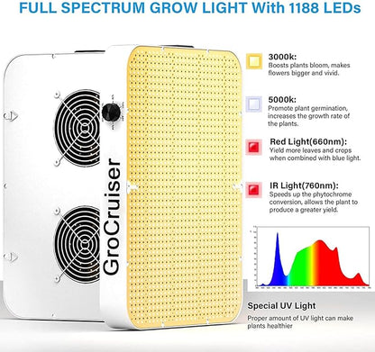 2000W Dimmable LED Grow Light, 3x3 2x4ft Grow Tent Light with 1176PCS LEDs, UV-IR Included Full Spectrum Plant Growing Lamps for Indoor Plants Seeding Veg Flower with Daisy Chain