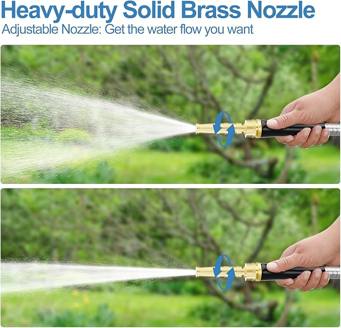 SPECILITE 125 FT Garden Hose, 304 Stainless Steel Metal Heavy Duty Flexible Water Pipe, Kink Free, Durable, Lightweight for Yard, Outdoor with Rubber Grip