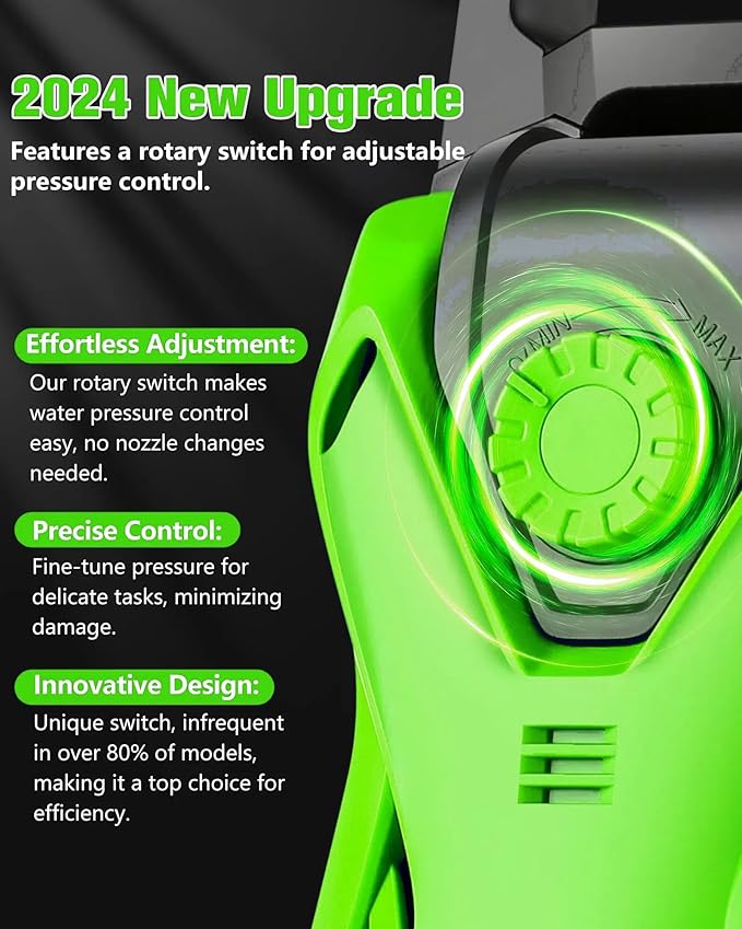 5000 PSI 2.8 GPM Pressure Cleaner High Power Cleaner Adjustable Pressure 2500PSI-5000PSI with 33FT Extension Hose Reel, 4 Nozzles and Soap Bottle for Cars/Fences/Driveways (Green, Hose Reel)