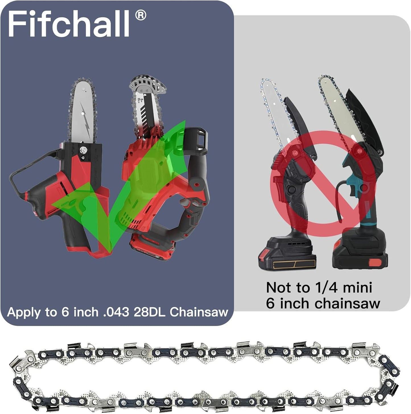 6 Inch Chainsaw Chain 3/8" LP Pitch .043" Gauge 28 Drive Links, 6" Replacement Chains Fit Milwaukee M12, 2527-20, Craftsman CMCCSL621D1, Remington, Kobalt R28-2 Chains