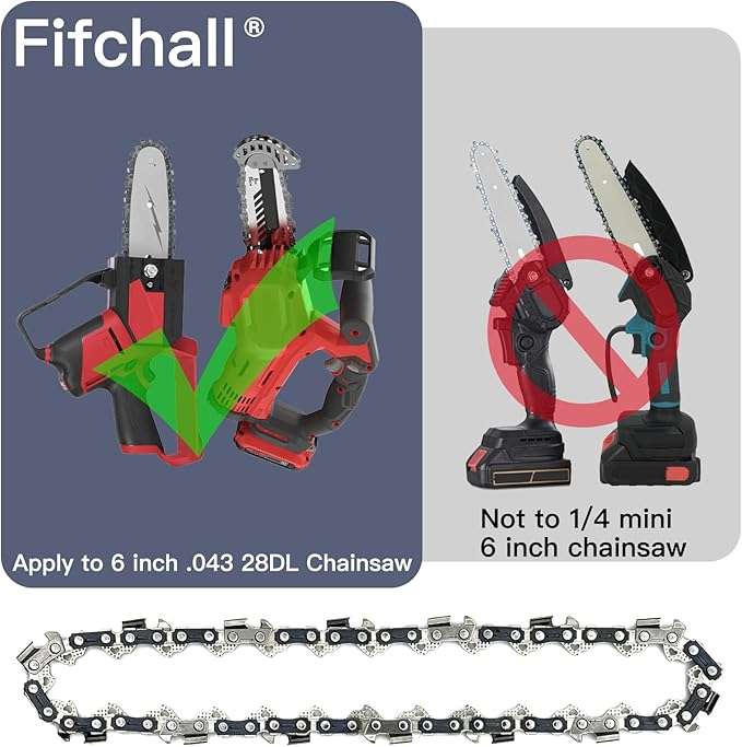6 Inch Chainsaw Chain 3/8" LP Pitch .043" Gauge 28 Drive Links, 6" Replacement Chains Fit Milwaukee M12, 2527-20, Craftsman CMCCSL621D1, Remington, Kobalt R28-2 Chains