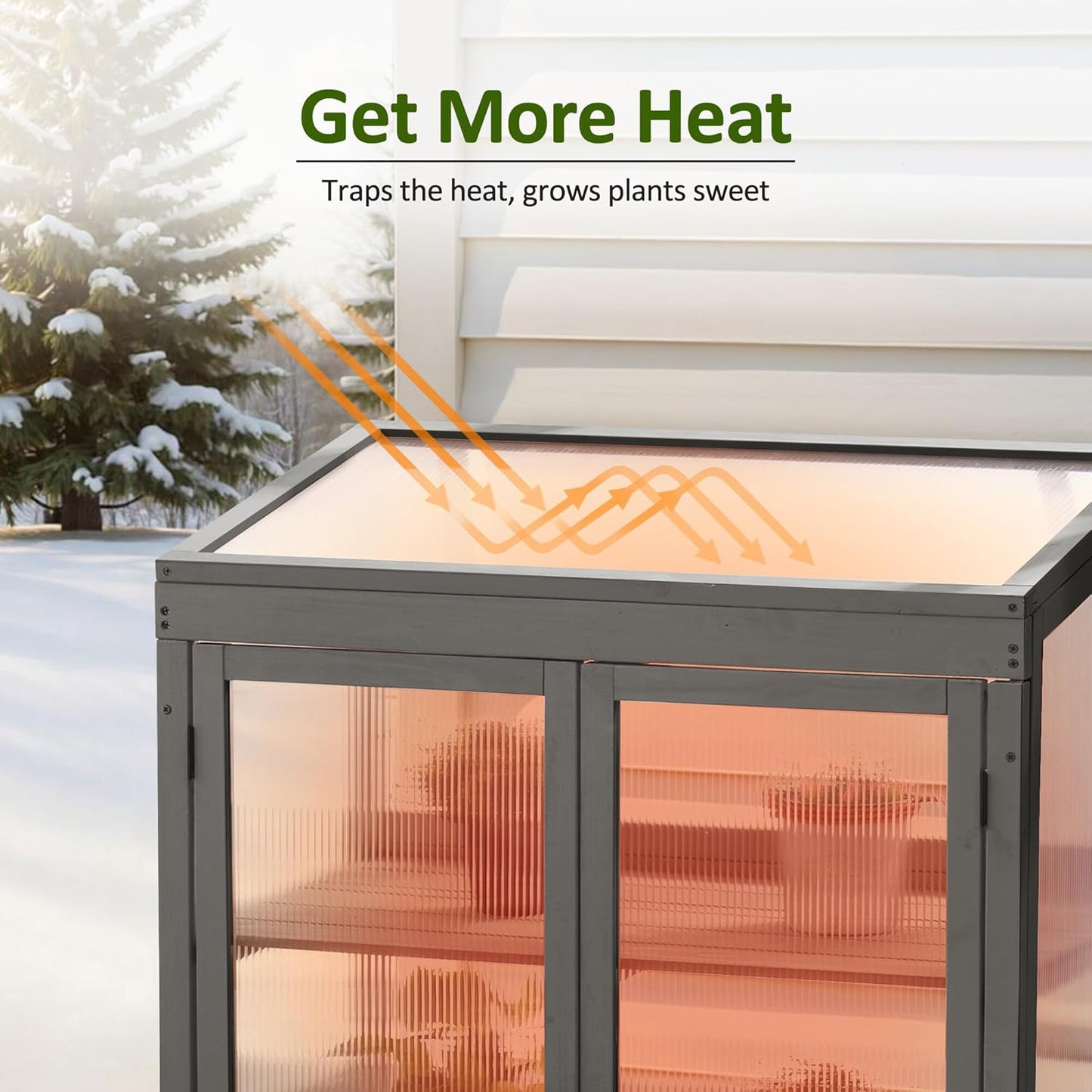 MCombo Wooden Cold Frame Greenhouse, Raised Flower Planter Shelf Protection for Outdoor Indoor Use, 0760 (Dark Grey)