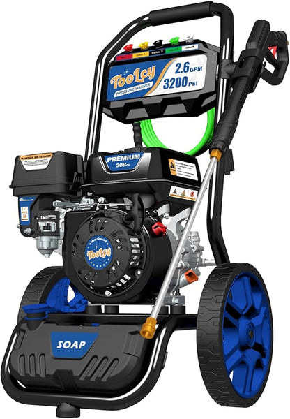 TOOLCY Gas Pressure Washer 3200 PSI & 2.6 GPM, High Performance Engine, Includes Swivel Spray Gun and Wand, 35FT Power Washer Hose, 5 Nozzle Tips, Onboard Soap Tank, for Cars/Driveways/Homes