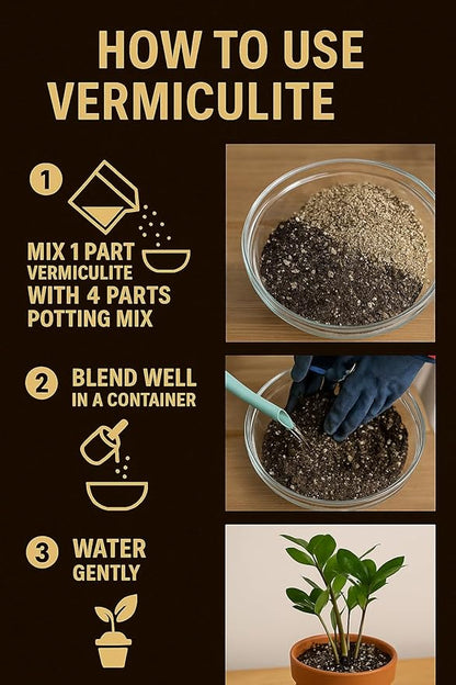 Horticultural Organic Vermiculite for Plants - Medium Grade - Natural Soil Additive for Gardening, Houseplants, Mushrooms, Potted Plants, Hydroponics, Terrariums (3 Quart)