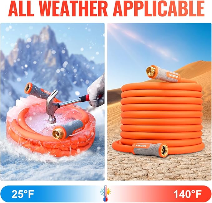 YAMATIC Garden Hose 5/8 in x 60 ft, Ergonomic Swivel Fittings, Burst 600 PSI, Heavy Duty, Flexible and Lightweight Water Hose with 2 Set Quick Connect