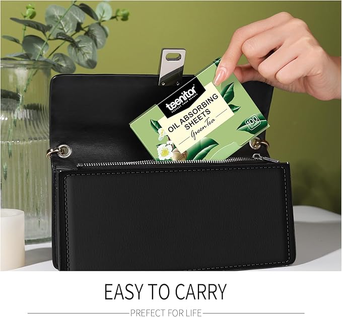 Teenitor Oil Blotting Sheets for Face, 2400 Sheets Oil Absorbing Sheets for Face, Green Tea Oil Absorbent Pads Oil Blotting Paper for Oily Skin, Face Oil Wipes Oil Sheets for Women Men, Large 10cmx7cm