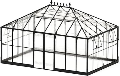 Jocisland 16x12x9.5 FT Polycarbonate Greenhouse- 6 FT Wall Height Outdoor Aluminum Greenhouses with 2 Ventilation and Rain Gutter, Double Doors with Hook, Walk-in Greenhouse for Backyard Garden