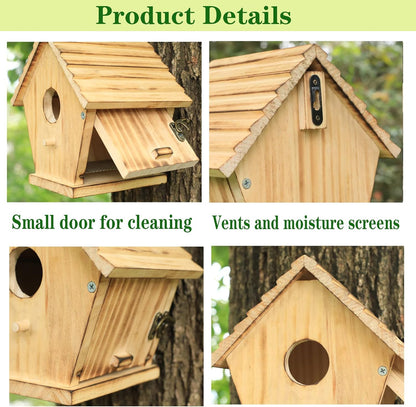 STARSWR Bird House,Outdoor Bluebird House for Outside Clearance,Wooden Birdhouse Finch Cardinals Hanging Birdhouse Nesting Box for Wild Bird Viewing