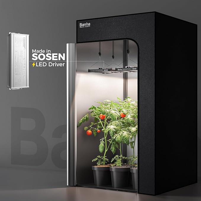 Barrina GrowForce BG02 3 x 3 LED Grow Light, 200W Full Spectrum with Dual Blue & FIR, High PPFD, Dimmable, Hanging Grow Lights for Indoor Plants 4 x 4 Coverage, 60° Lens for Uniform Illumination, ETL