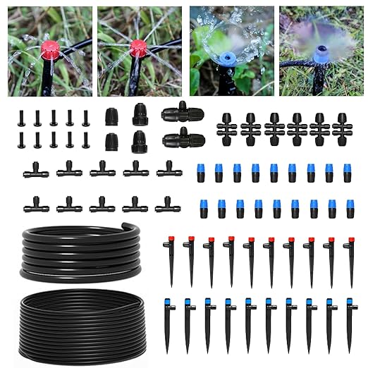 Drip Irrigation System for Garden, 230 ft Garden Watering System Drip Irrigation Kit, with 1/4" & 1/2" Tubing and 20pcs Sprinklers for Lawn Yard Flower Green Houses Plants