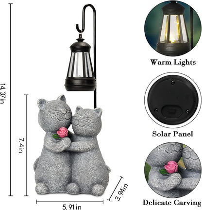 Outdoor Cat Garden Statues with Solar Lantern, Solar Lantern Cat Figurines Decor for Yard, Lawn, Porch & Patio, Unique Housewarming/Birthday Gifts for Women