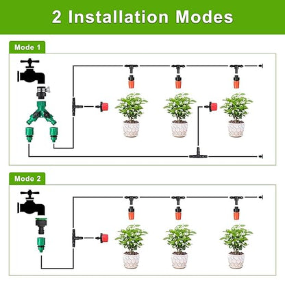 Drip Irrigation Kit 131FT 158PCS with 1/4" Black Distribution Tubing, Automatic Watering System for Garden, Greenhouse, Patio, Flower Bed, Lawn