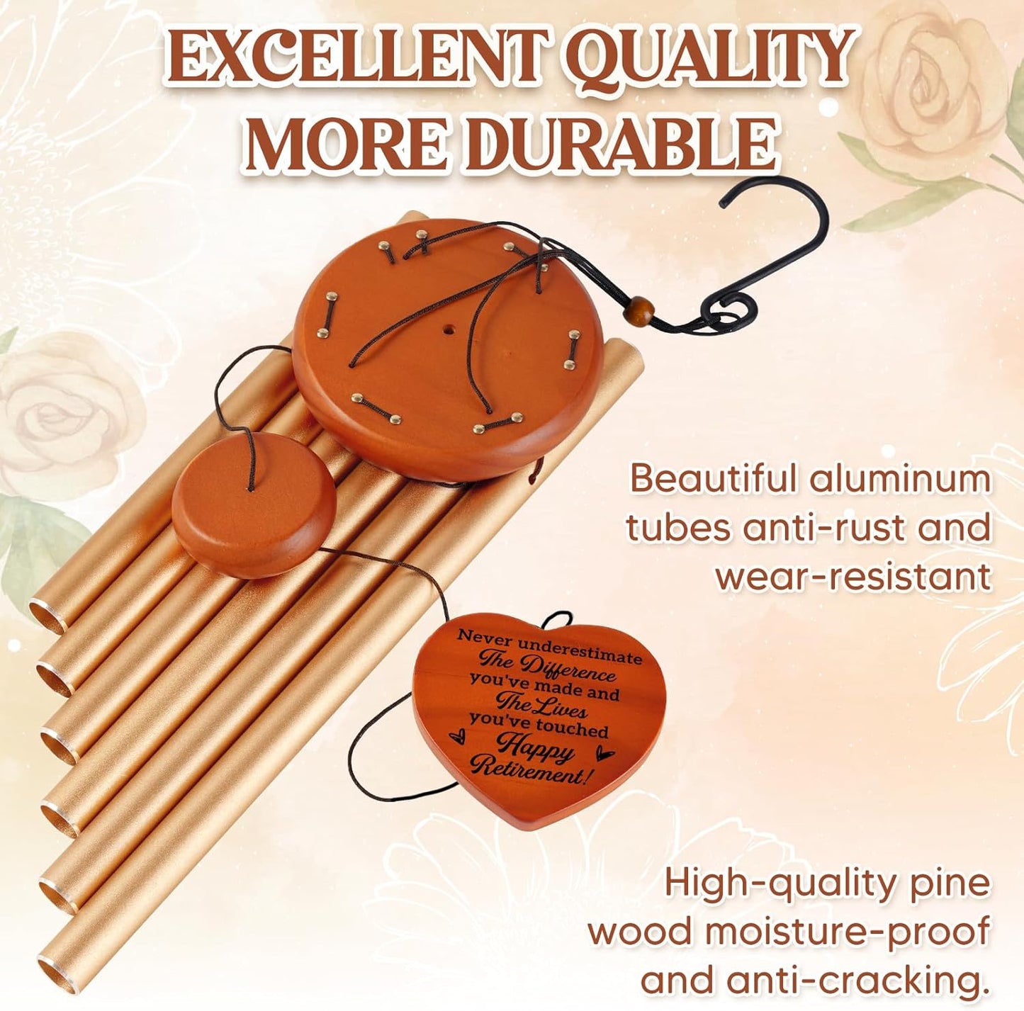 Retirement Gifts for Women, 36" Retirement Wind Chime for Women Men, Happy Retirement for Friends Teachers Nurse Boss Colleague Female, Going Away Gifts, 36" Garden Decorations for Outside