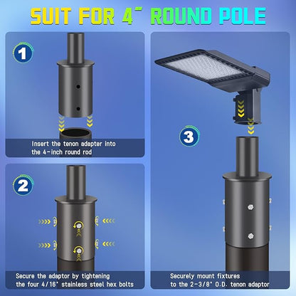 Bracket Mounting Arm for 5" Round Pole, 2 3/8" O.D. Parking Lot Light Pole Top Vertical Mount Adapter Lighting Accessories Sturdy Thicker Steel Bracket for Slip Fit Shoebox Street Lights