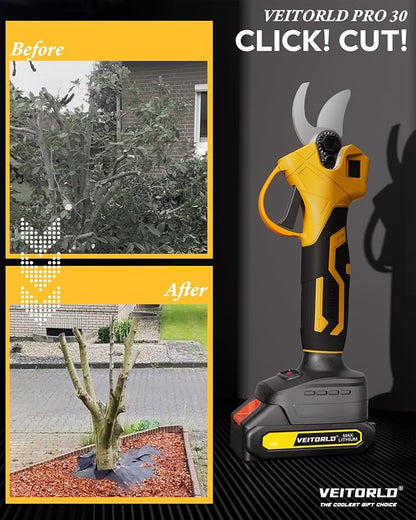21V Electric Pruning Shears, Cutting Diameter 30mm 1.2" Efficiently Cordless Pruners with LCD Display, 2.0Ah Battery & SK5 Blade for Tree Gardening Branch Cutter, Gifts for Men Dad Him Christmas