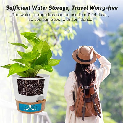 10 inch Plant Pots, Self-Watering Planters with Drainage Holes & Saucers for Indoor and Outdoor Plants (2-Pack,White