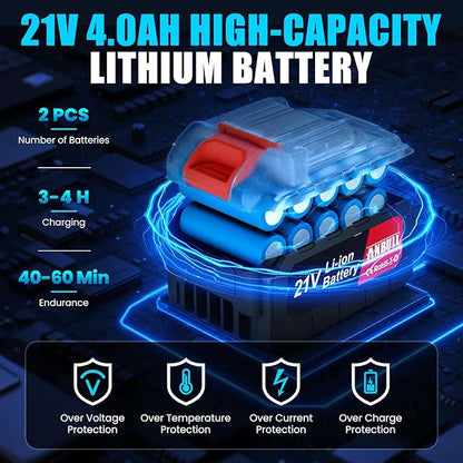 Anbull 2-IN-1 Cordless Pole Saw 6 inch, 2 * 4.0Ah Battery Powered Pole Saws for Tree Trimming, with 15.5ft Max Extension Pole for Tree Branches Wood Cutting