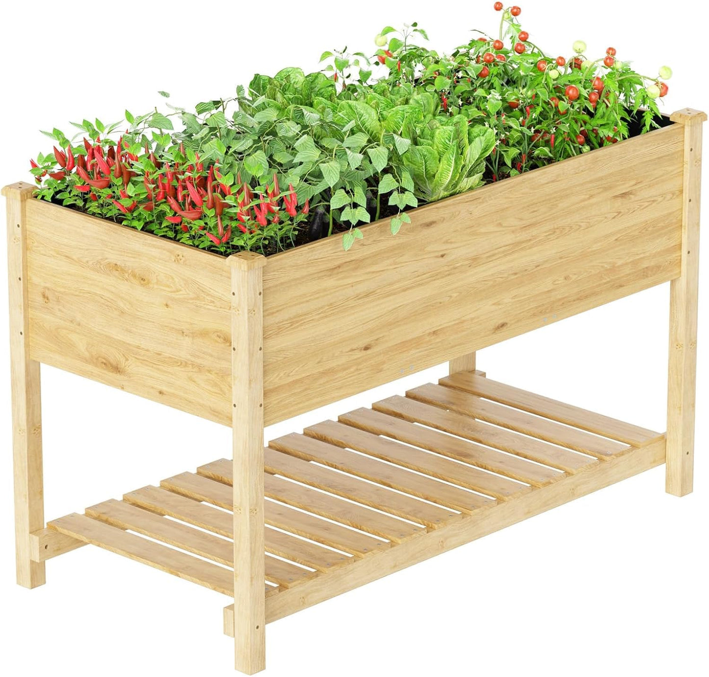 Kullavik Raised Garden Bed with Legs,Outdoor Elevated Cedar Wood Planter Box with Storage Shelf for Vegetables/Flowers/Herbs in Balcony/Backyard/Patio,220lb Capacity-Natural